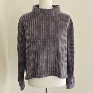 Philosophy Size Small Ribbed Chenille Mock Neck Cropped Sweater Top Gray